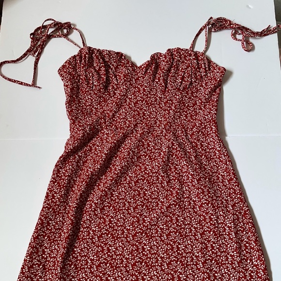 Shein Summer Dress with Tie up straps - Red with White Flowers - Picture 4 of 8
